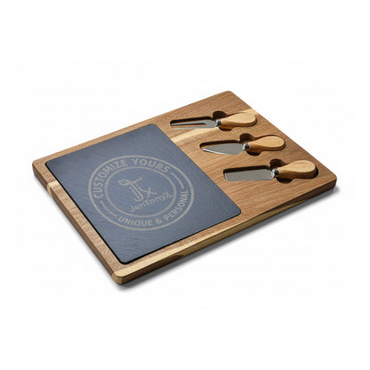 Personalized Engraved Charcuterie Board with Slate Insert & Cheese Knives