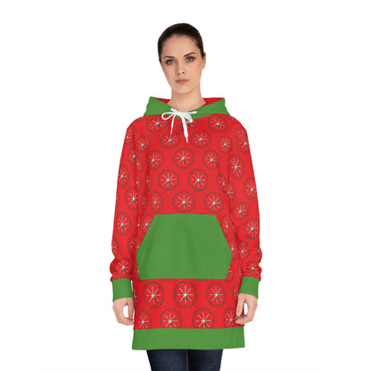 Red JTX Circle Snowflake Pattern – Women's Cozy Hoodie Dress