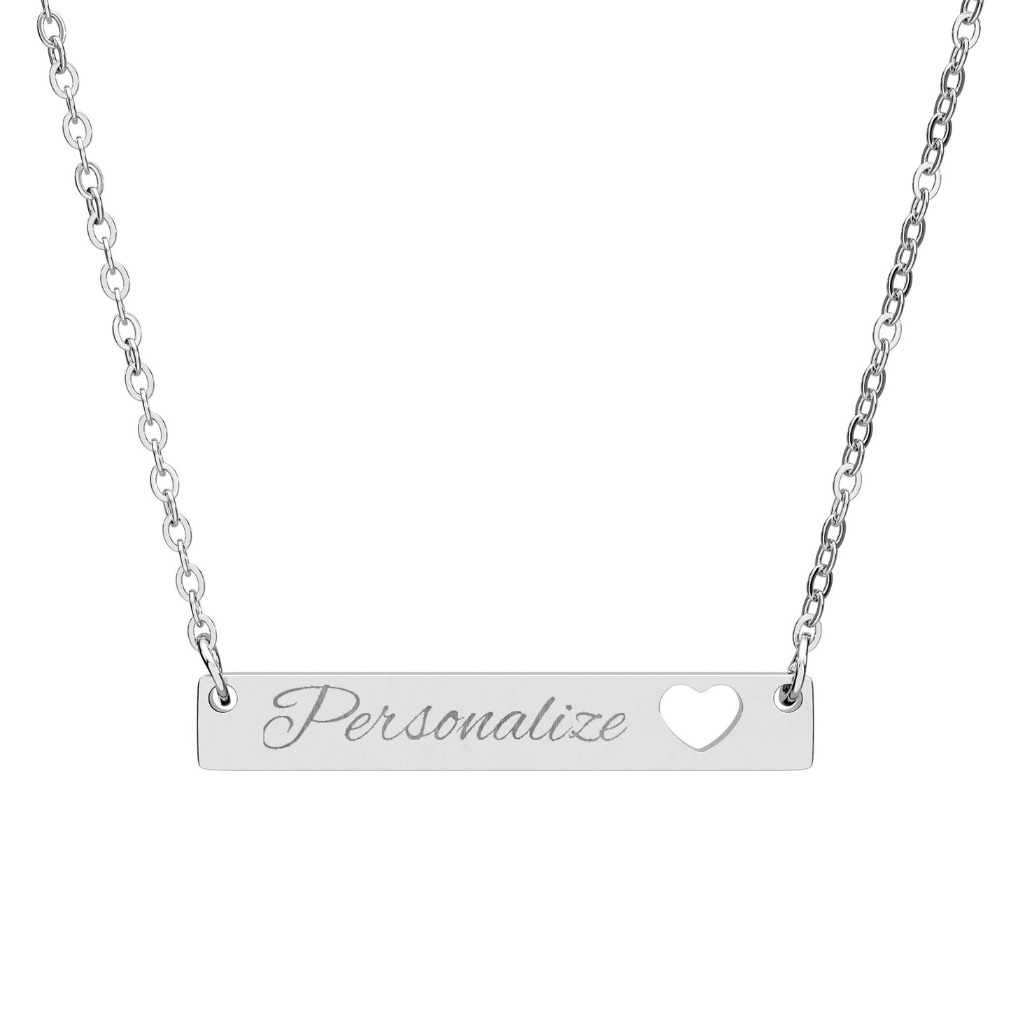 Personalized Cutout Heart Bar Necklace — Engraved Name Bar Pendant
