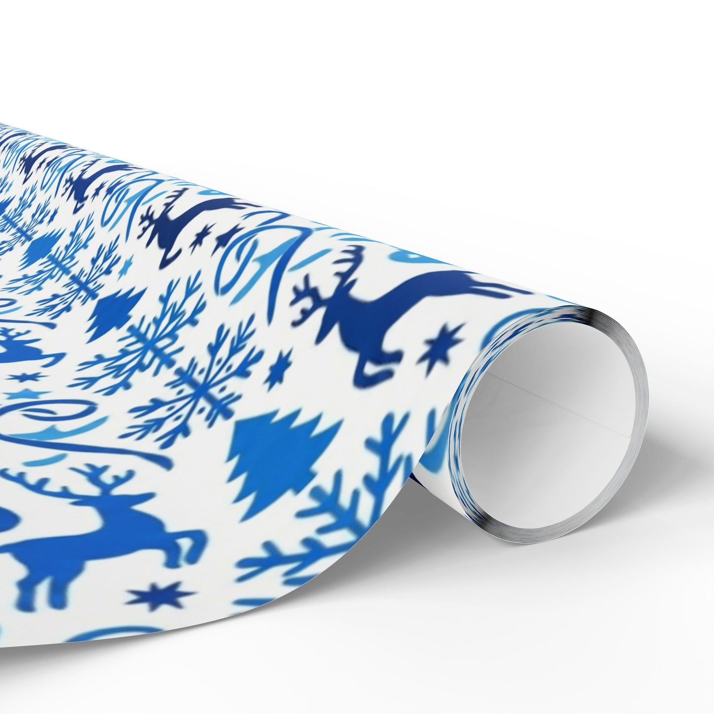 Blue Reindeer Snowflake Gift Wrap — Holiday Wrapping Paper Rolls