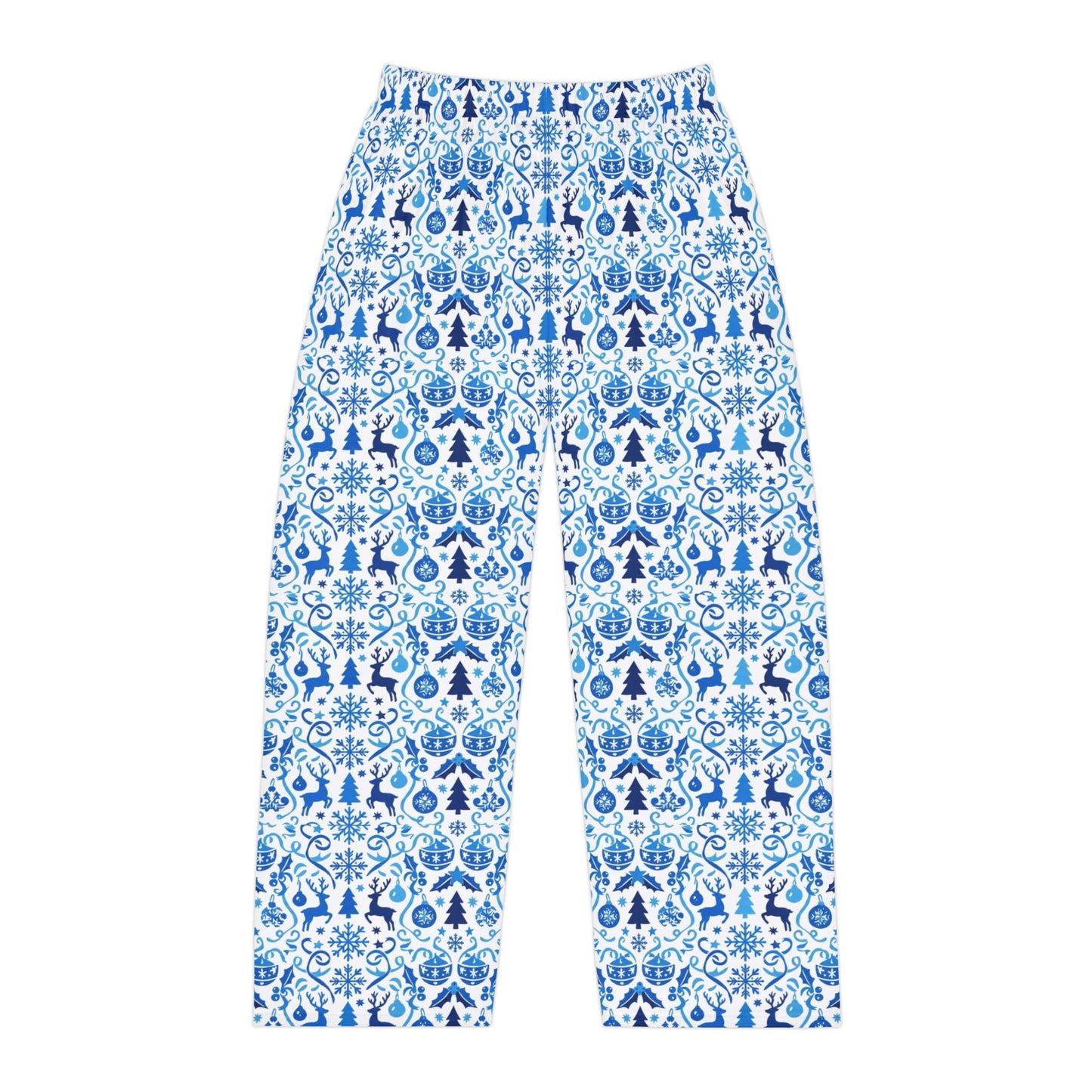Blue Reindeer Snowflake — Men's Festive Holiday Pajama, Lounge, Sleepwear Pant