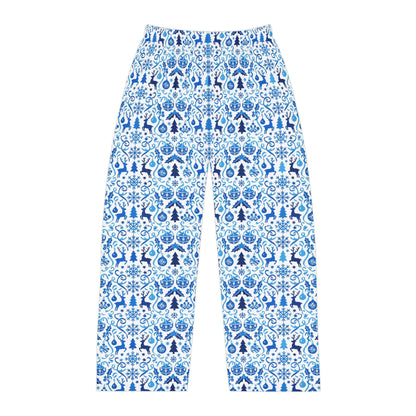 Blue Reindeer Snowflake — Men's Festive Holiday Pajama, Lounge, Sleepwear Pant