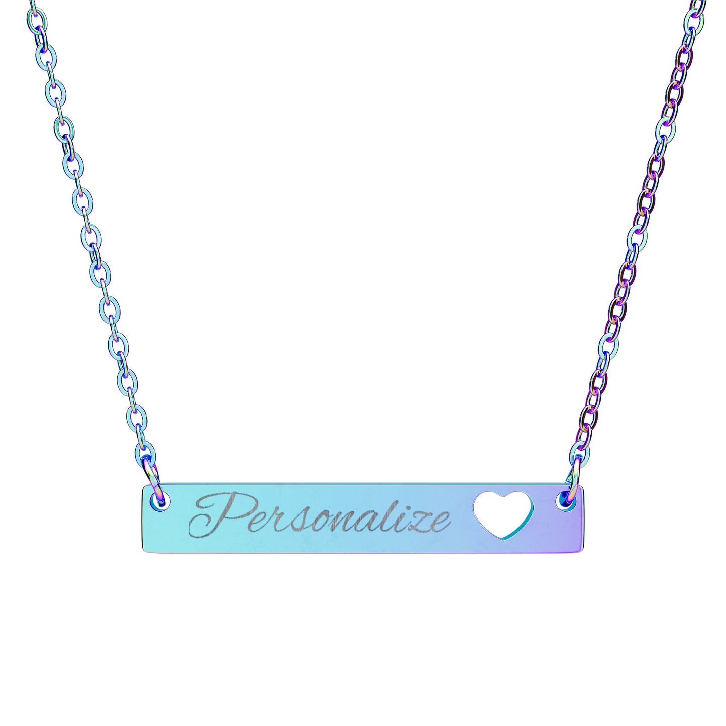 Personalized Cutout Heart Bar Necklace — Engraved Name Bar Pendant