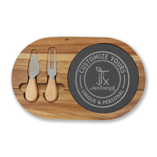 Personalized Engraved Charcuterie Board with Slate Insert & Cheese Knives