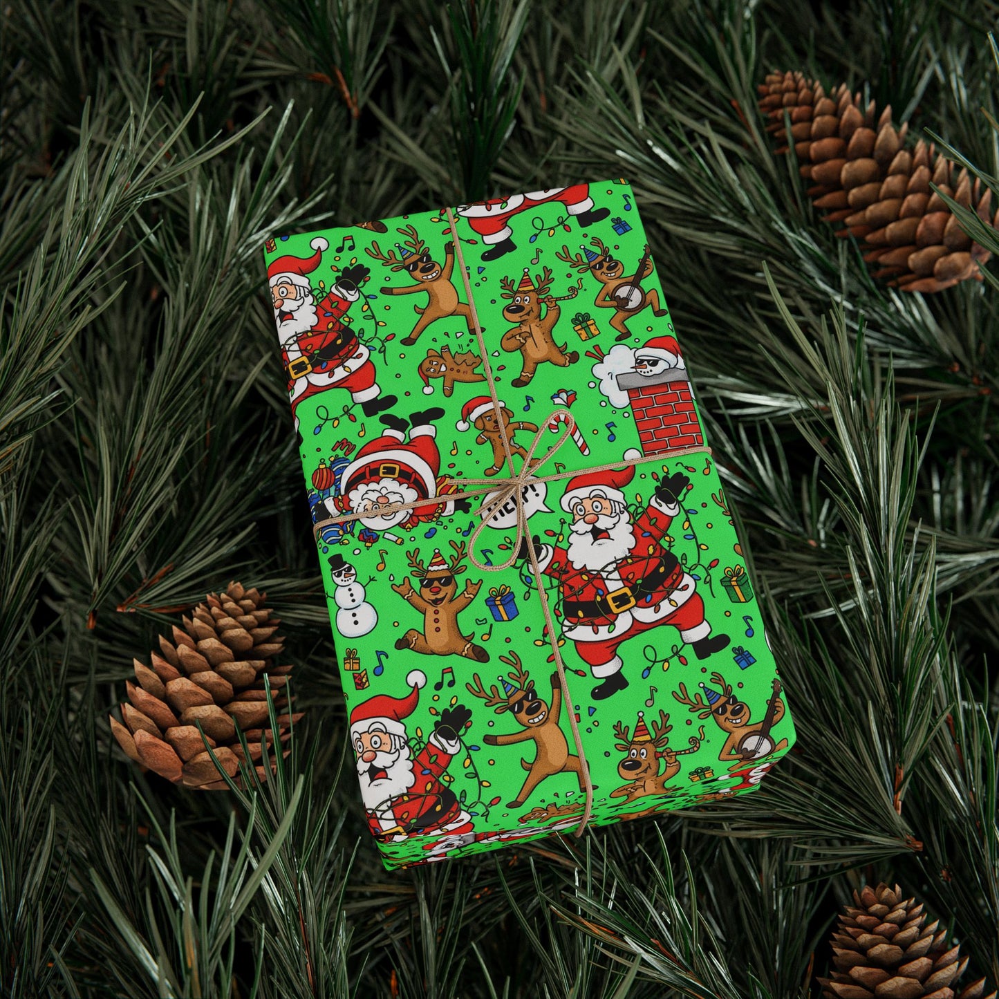 Green Santa & Gingerbread Madness — Holiday Wrapping Paper Rolls