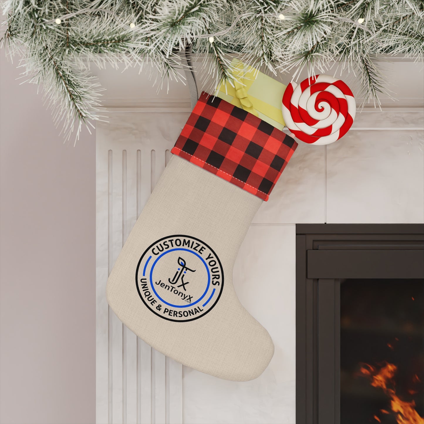 Personalized Plaid Cuff Christmas Stocking – Customizable Holiday Decor