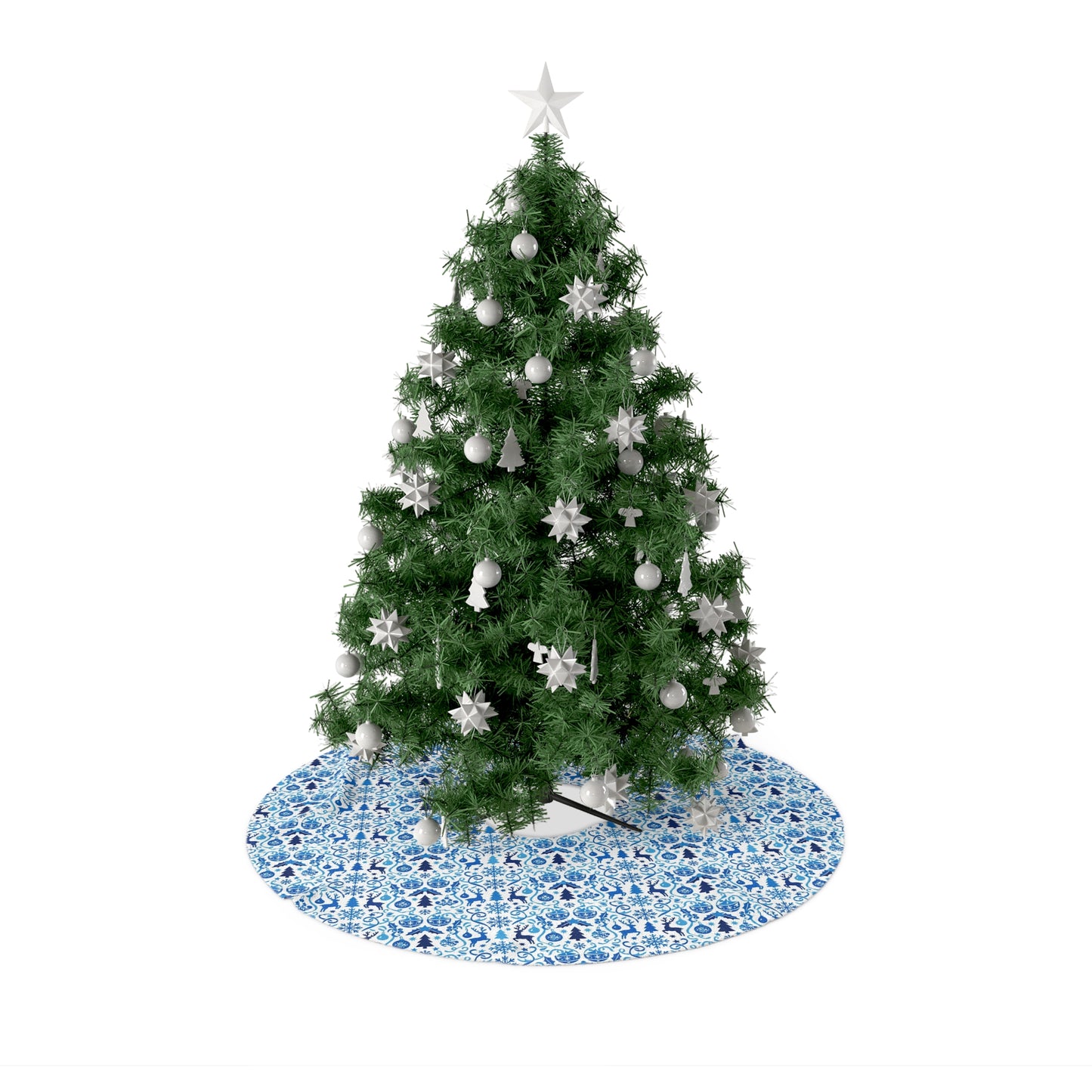 Blue Reindeer Snowflake - Christmas Tree Skirt