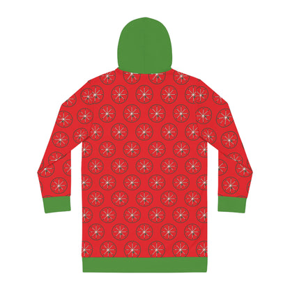 Red JTX Circle Snowflake Pattern – Women's Cozy Hoodie Dress