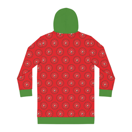 Red JTX Circle Snowflake Pattern – Women's Cozy Hoodie Dress