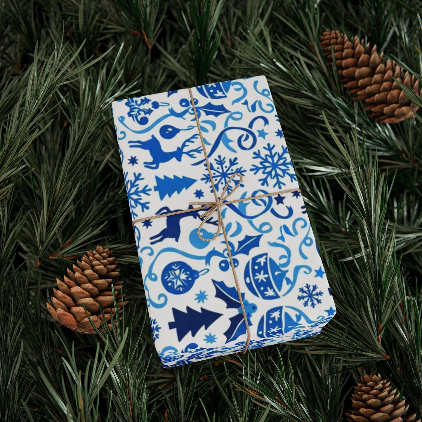 Blue Reindeer Snowflake Gift Wrap — Holiday Wrapping Paper Rolls