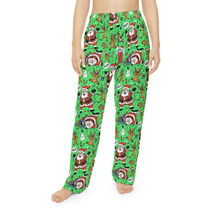 Santa & Gingerbread Madness — Women's Festive Holiday Pajama, Lounge, Sleepwear Pant