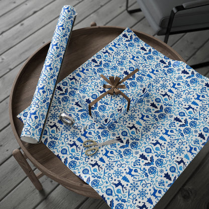 Blue Reindeer Snowflake Gift Wrap — Holiday Wrapping Paper Rolls