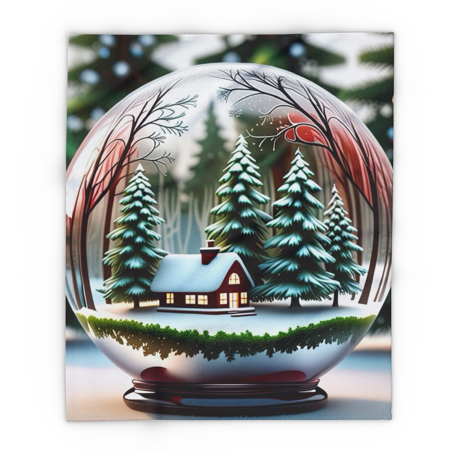 Fleece Blanket - Cozy Winter Wonderland Snow Globe Design