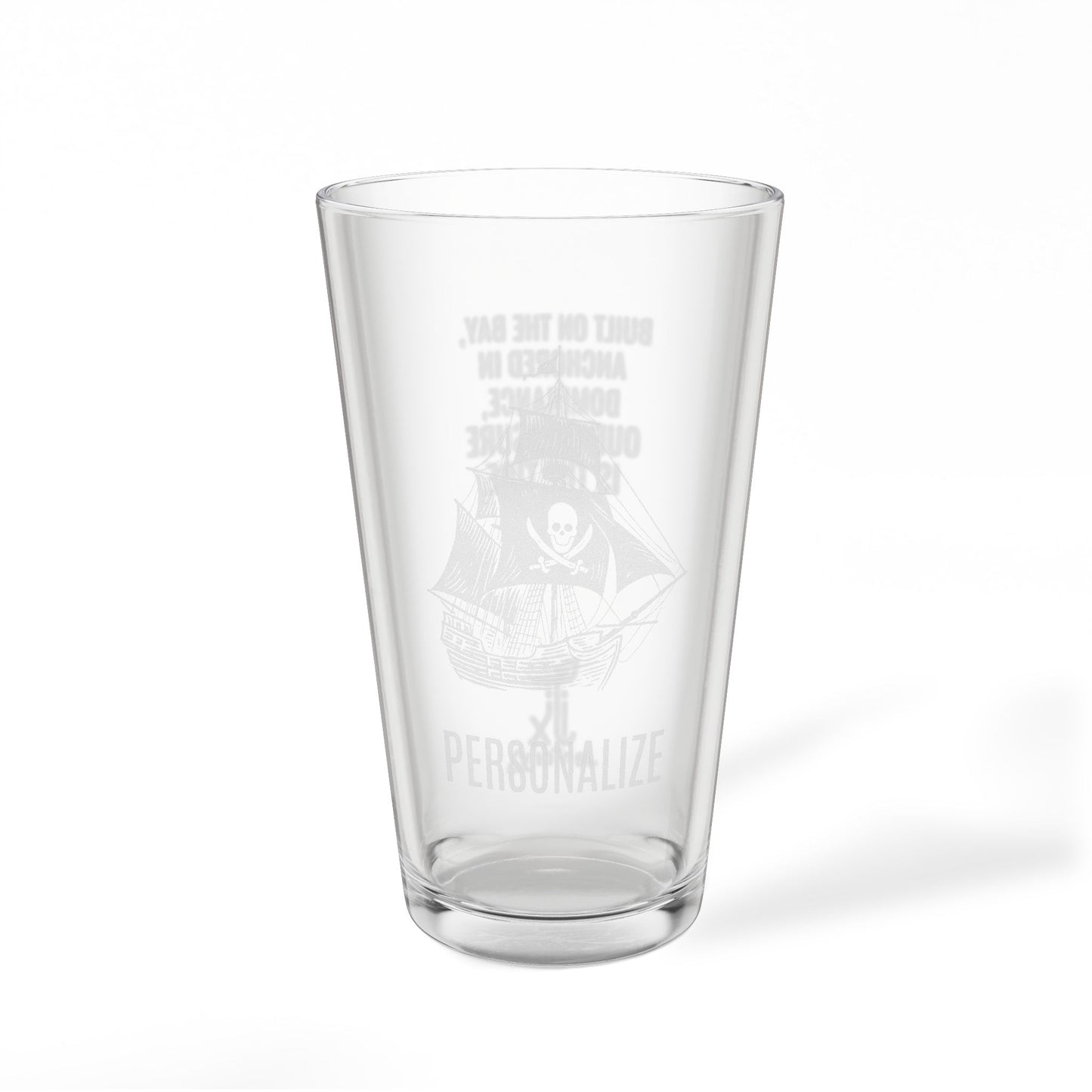 Pirate Themed Etched Pint Glass, 16oz Customizable Engraved Drinkware
