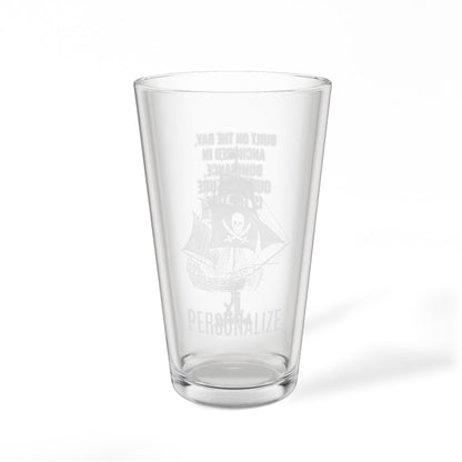 Pirate Themed Etched Pint Glass, 16oz Customizable Engraved Drinkware
