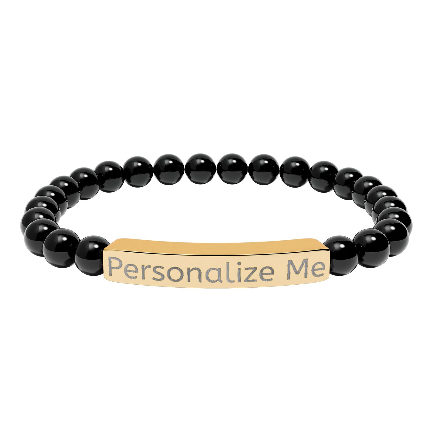Personalized Natural Stone Bar Bracelet — Engraved Stretch Beaded Bracelet