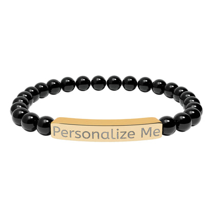 Personalized Natural Stone Bar Bracelet — Engraved Stretch Beaded Bracelet