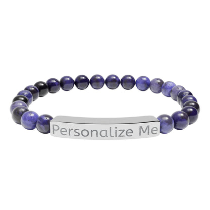 Personalized Natural Stone Bar Bracelet — Engraved Stretch Beaded Bracelet