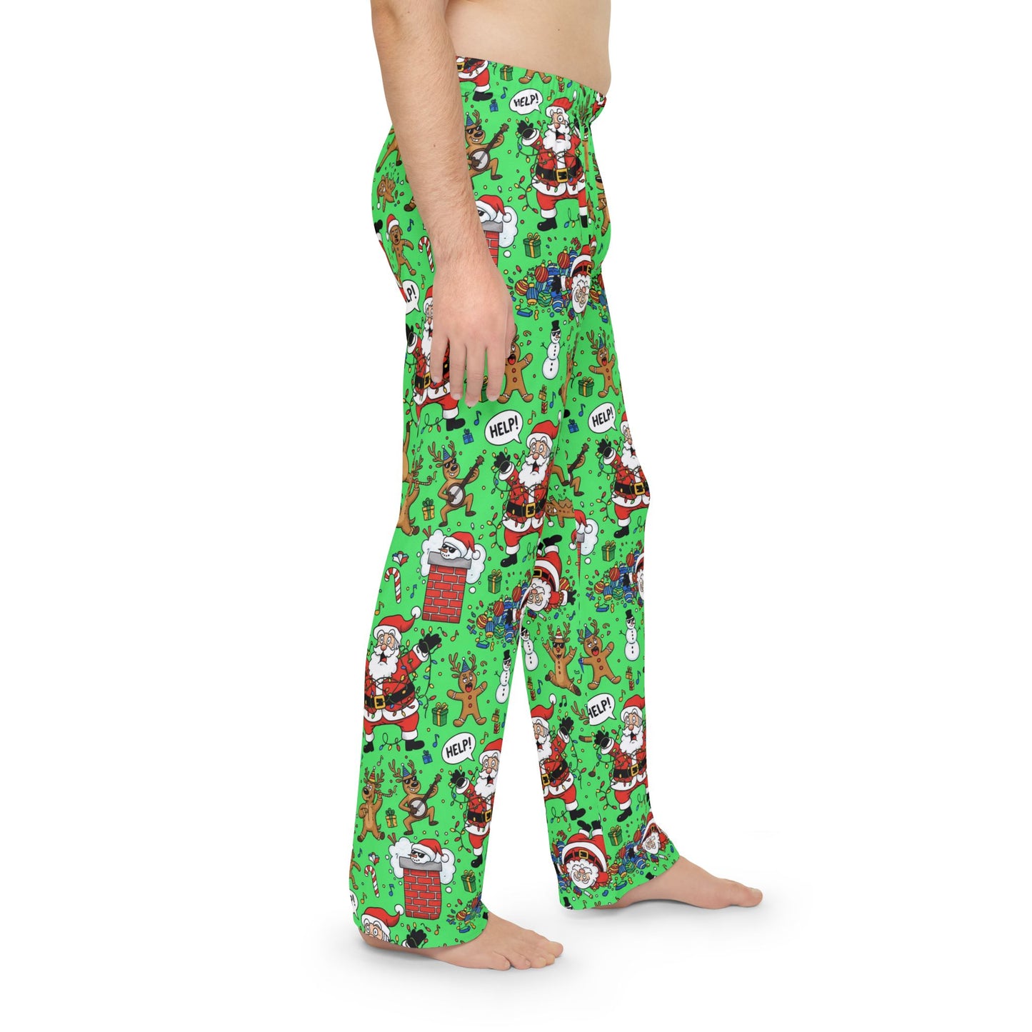 Santa & Gingerbread Madness — Men's Festive Holiday Pajama, Lounge, Sleepwear Pant