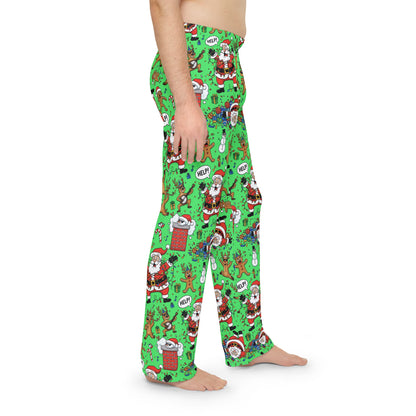 Santa & Gingerbread Madness — Men's Festive Holiday Pajama, Lounge, Sleepwear Pant