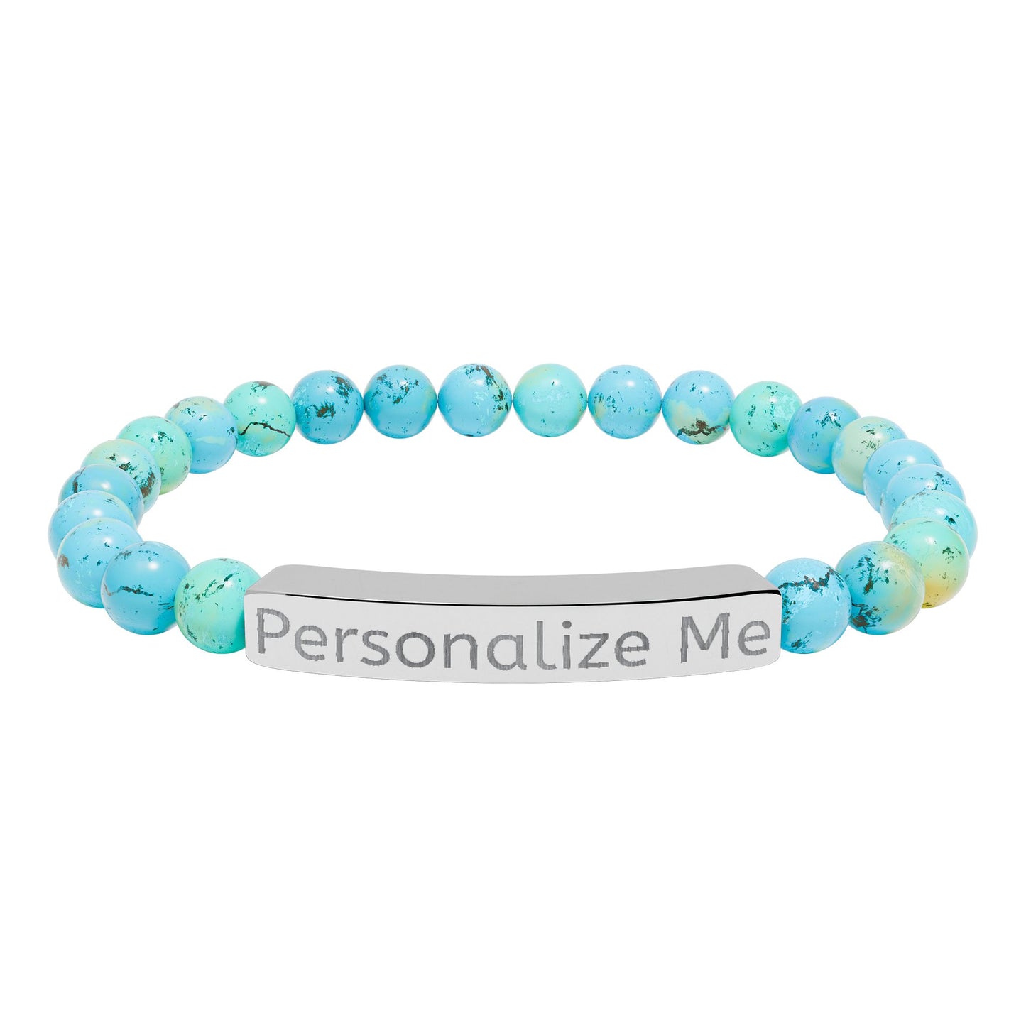 Personalized Natural Stone Bar Bracelet — Engraved Stretch Beaded Bracelet