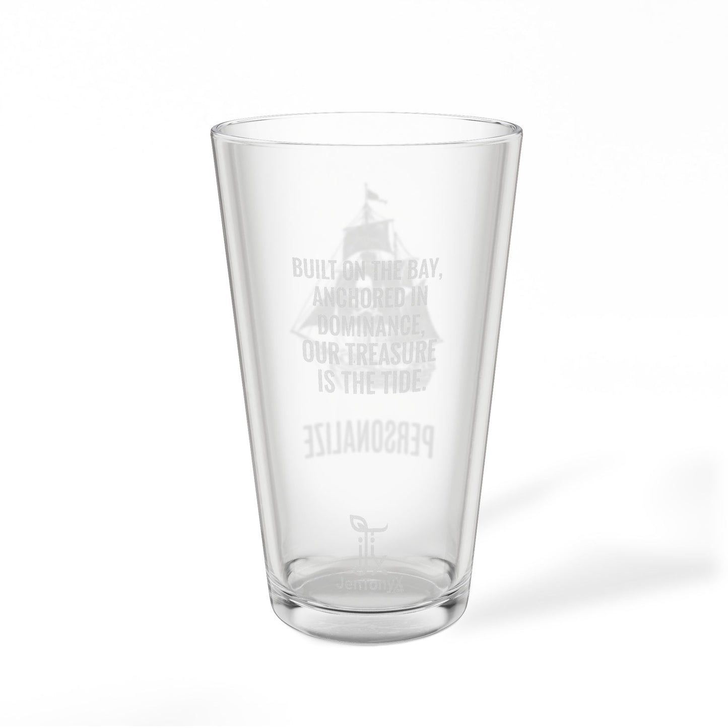 Pirate Themed Etched Pint Glass, 16oz Customizable Engraved Drinkware