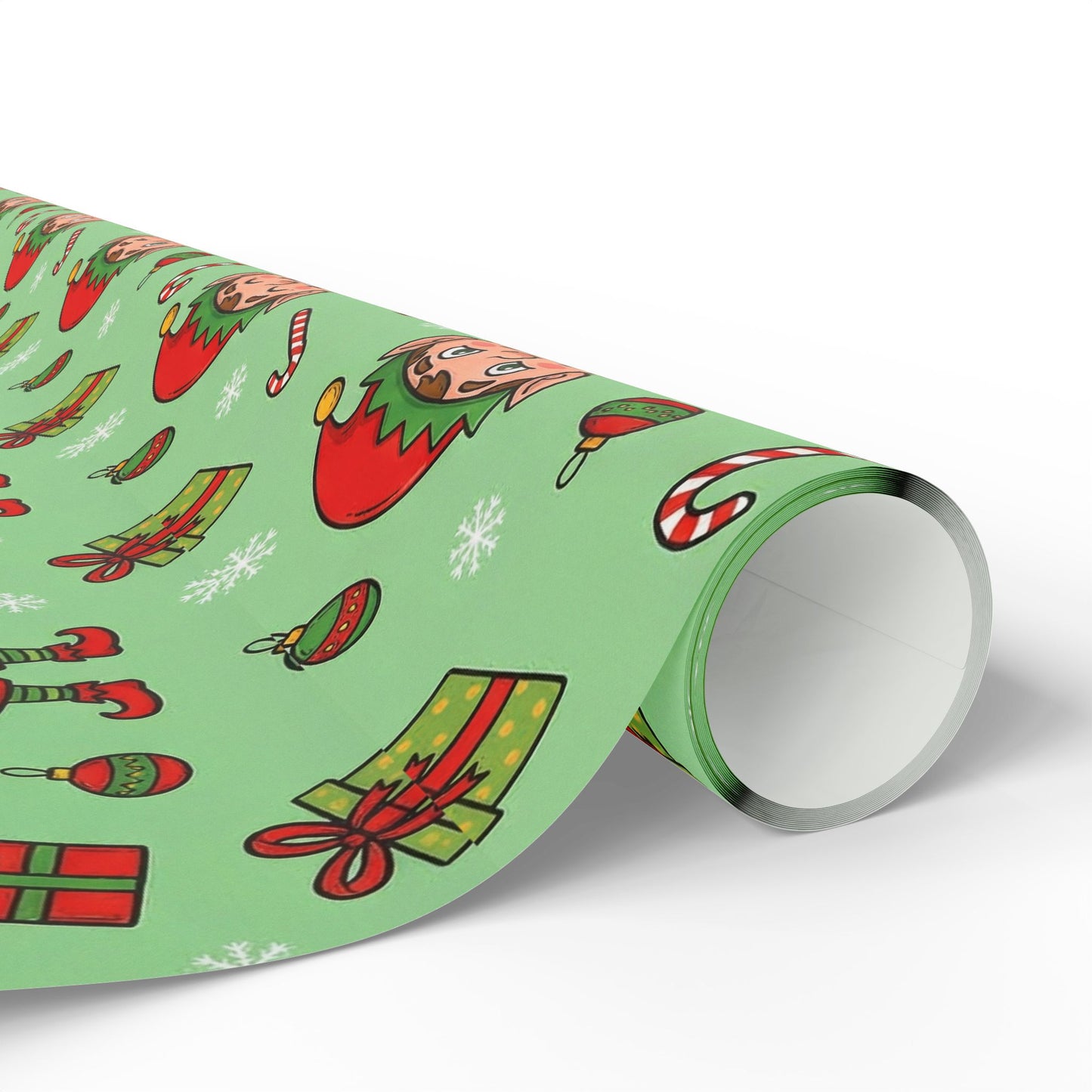 Personalize! Green Pattern with Elves, Presents & Candy Canes — Holiday Wrapping Paper Rolls