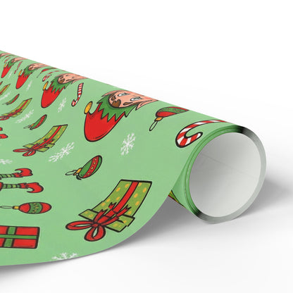 Personalize! Green Pattern with Elves, Presents & Candy Canes — Holiday Wrapping Paper Rolls