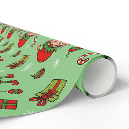Personalize! Green Pattern with Elves, Presents & Candy Canes — Holiday Wrapping Paper Rolls