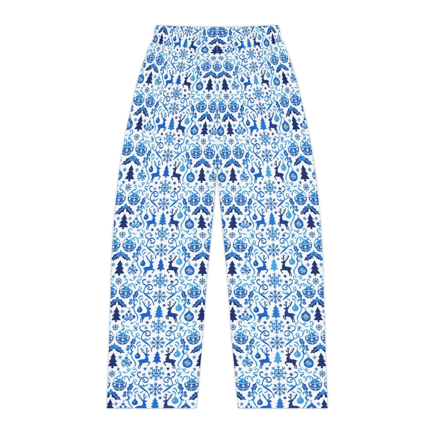 Blue Reindeer Snowflake — Women's Festive Holiday Pajama, Lounge, Sleepwear Pant
