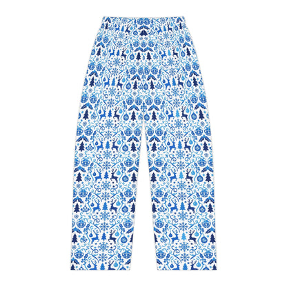 Blue Reindeer Snowflake — Women's Festive Holiday Pajama, Lounge, Sleepwear Pant