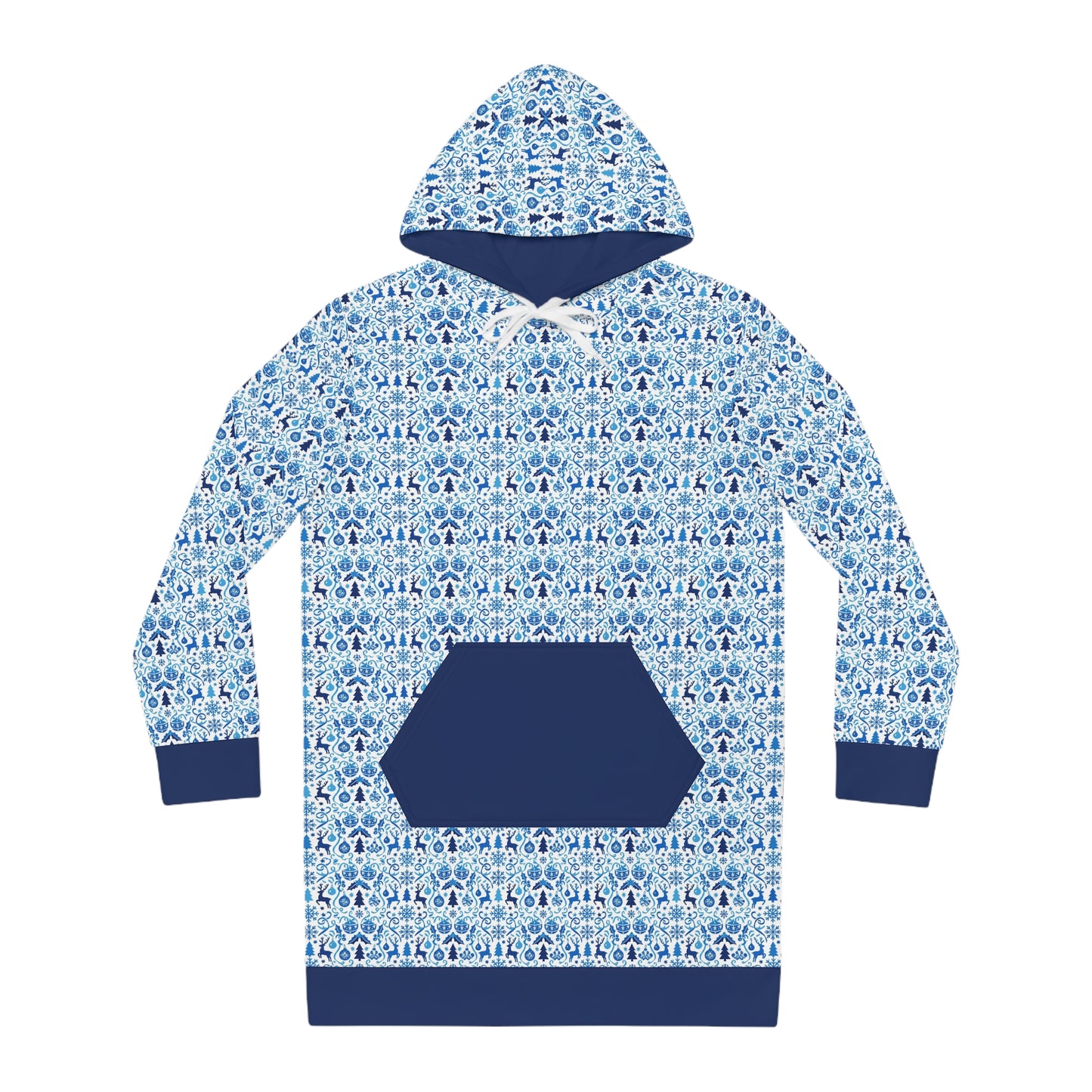 Blue Reindeer Snowflake – Women's Cozy Hoodie Dress