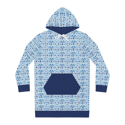 Blue Reindeer Snowflake – Women's Cozy Hoodie Dress