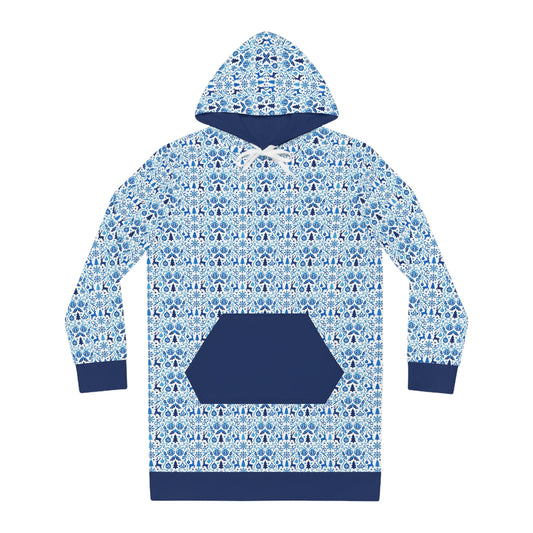 Blue Reindeer Snowflake – Women's Cozy Hoodie Dress