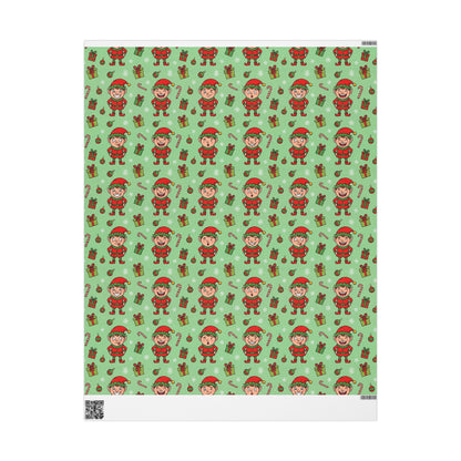 Personalize! Green Pattern with Elves, Presents & Candy Canes — Holiday Wrapping Paper Rolls