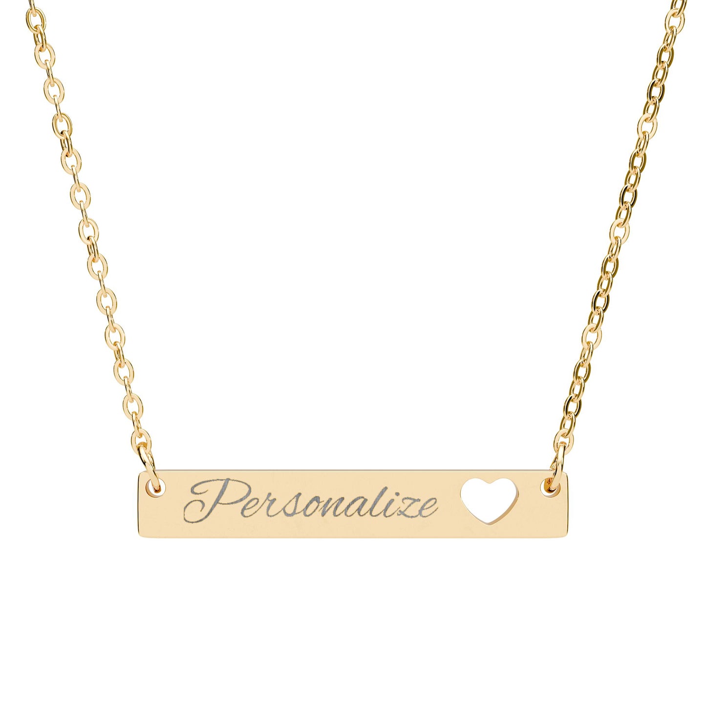 Personalized Cutout Heart Bar Necklace — Engraved Name Bar Pendant
