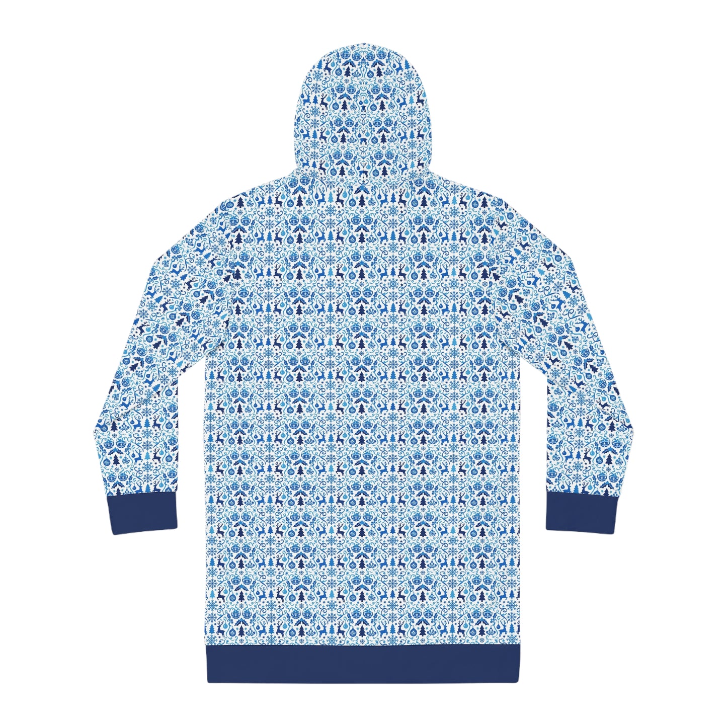 Blue Reindeer Snowflake – Women's Cozy Hoodie Dress