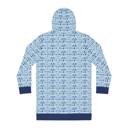 Blue Reindeer Snowflake – Women's Cozy Hoodie Dress