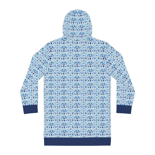 Blue Reindeer Snowflake – Women's Cozy Hoodie Dress