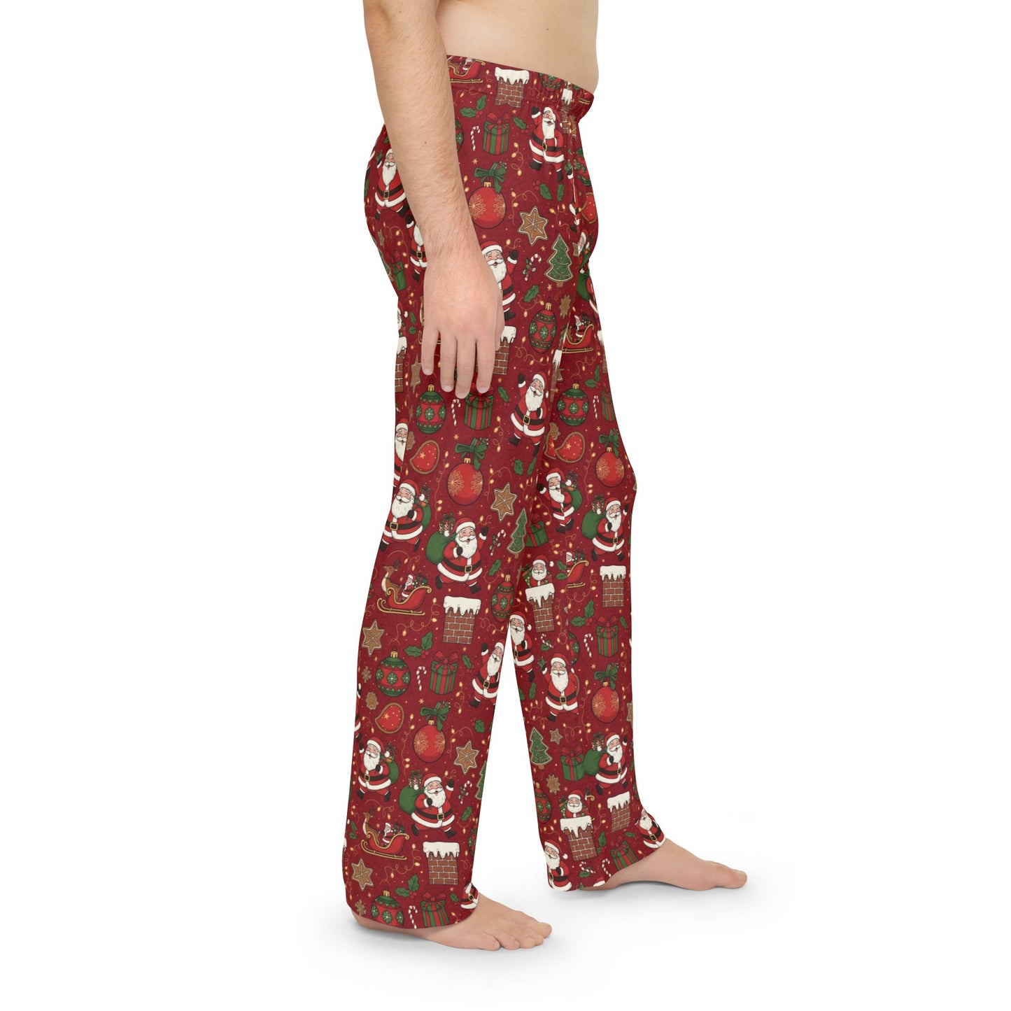 Christmas Santa Print — Men's Festive Holiday Pajama, Lounge, Sleepwear Pant