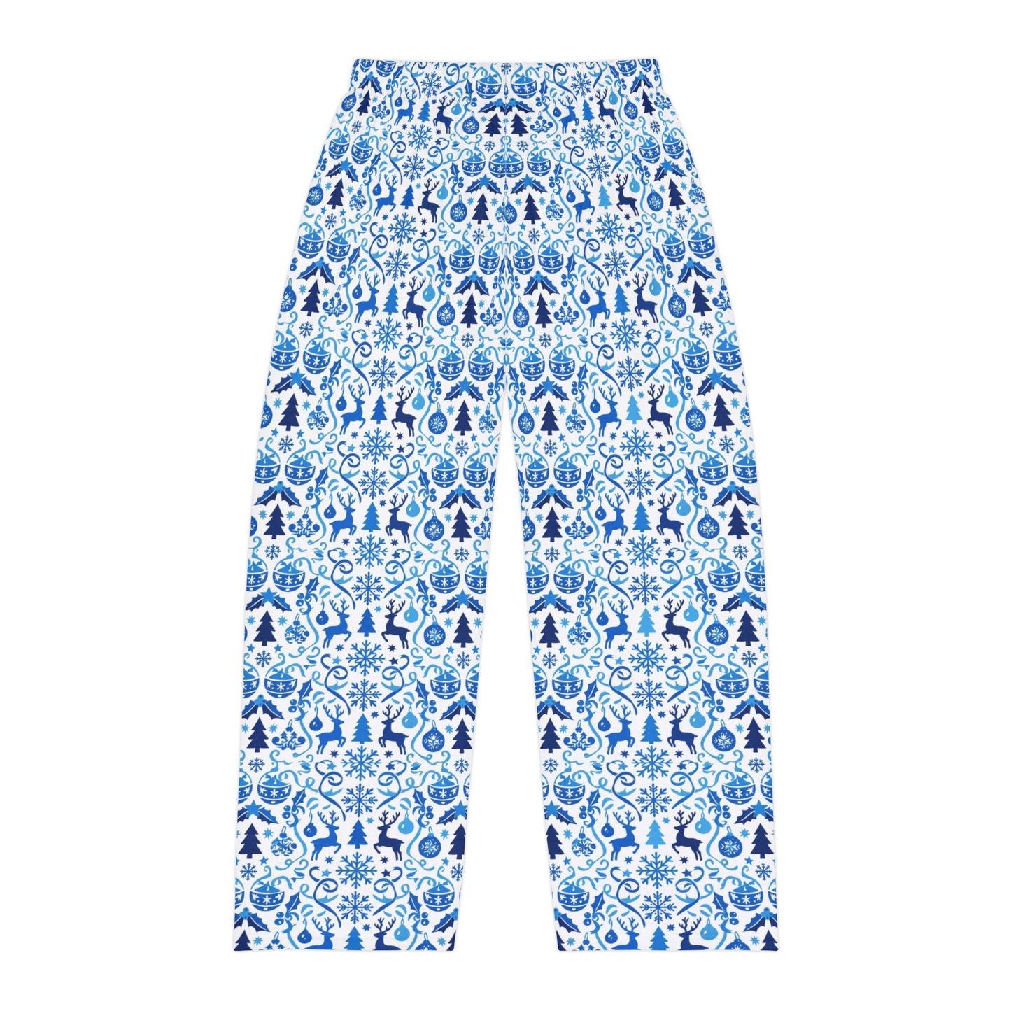 Blue Reindeer Snowflake — Men's Festive Holiday Pajama, Lounge, Sleepwear Pant