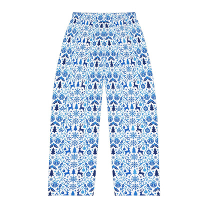 Blue Reindeer Snowflake — Men's Festive Holiday Pajama, Lounge, Sleepwear Pant