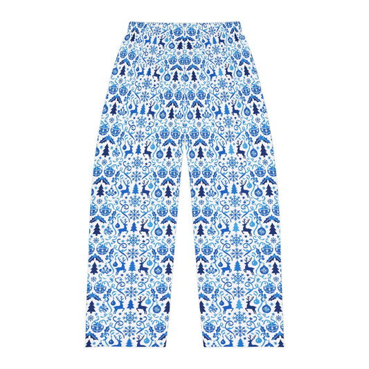 Blue Reindeer Snowflake — Men's Festive Holiday Pajama, Lounge, Sleepwear Pant