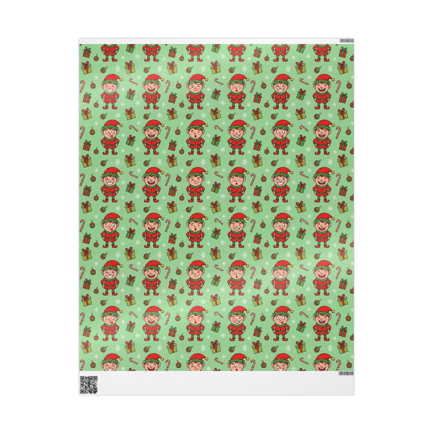 Personalize! Green Pattern with Elves, Presents & Candy Canes — Holiday Wrapping Paper Rolls