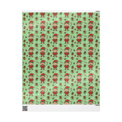 Personalize! Green Pattern with Elves, Presents & Candy Canes — Holiday Wrapping Paper Rolls