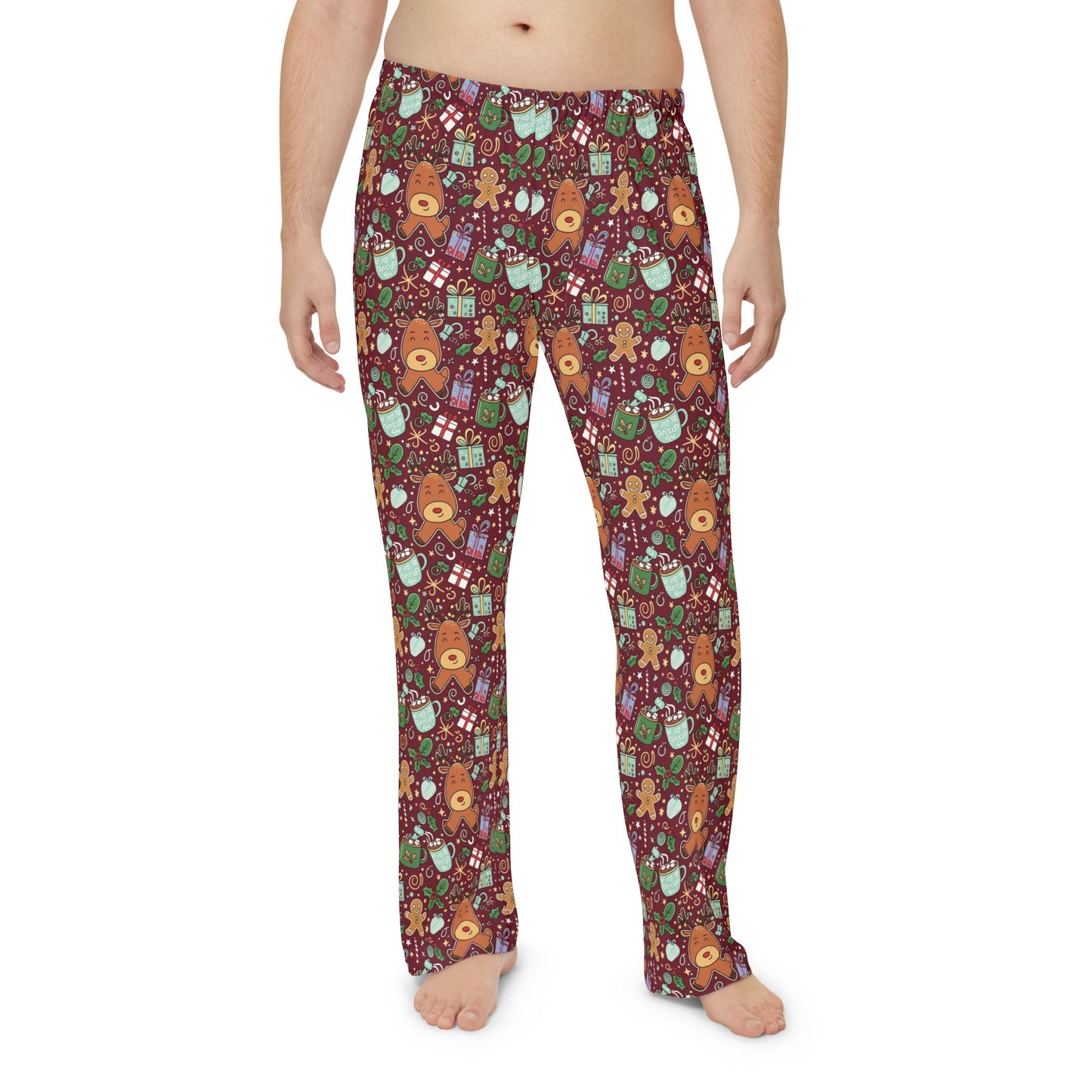 Christmas Cookies & Reindeer — Men's Festive Holiday Pajama, Lounge, Sleepwear Pant