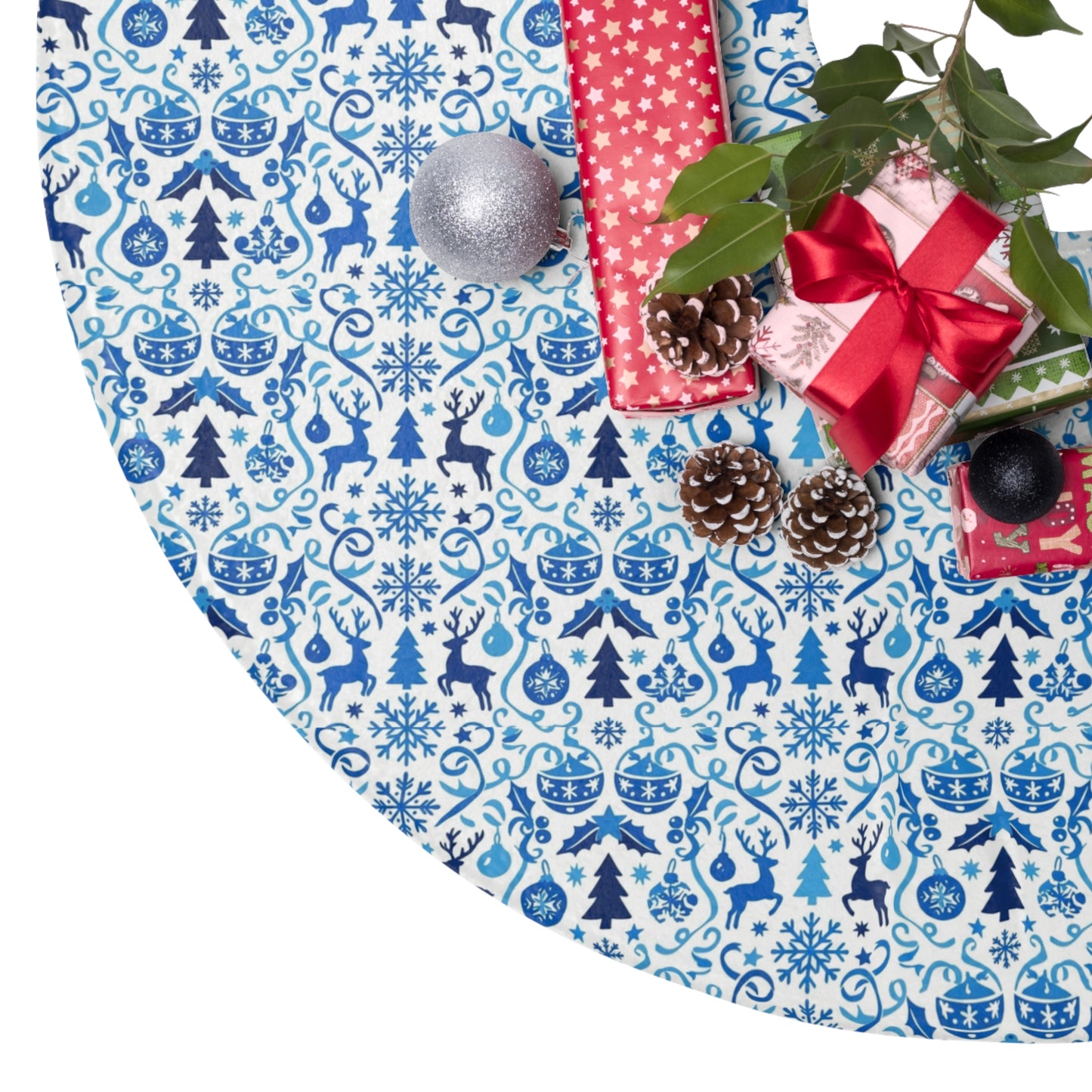 Blue Reindeer Snowflake - Christmas Tree Skirt