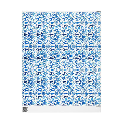 Blue Reindeer Snowflake Gift Wrap — Holiday Wrapping Paper Rolls
