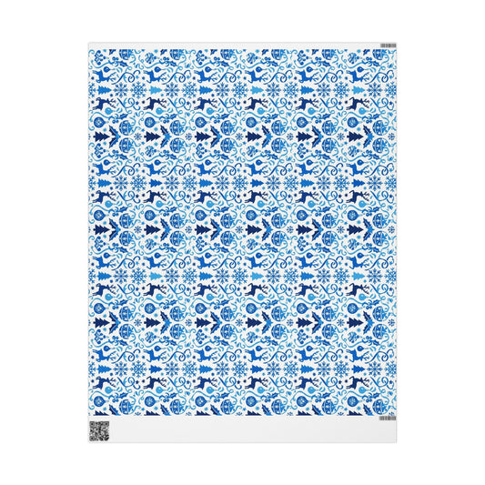 Blue Reindeer Snowflake Gift Wrap — Holiday Wrapping Paper Rolls