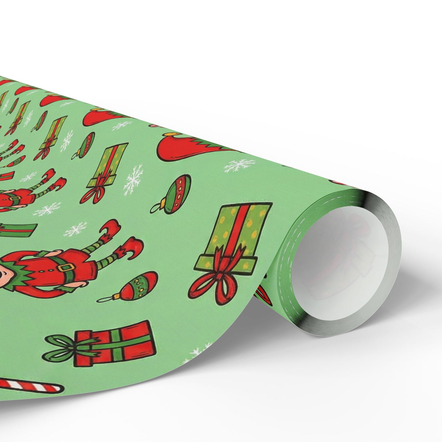 Personalize! Green Pattern with Elves, Presents & Candy Canes — Holiday Wrapping Paper Rolls